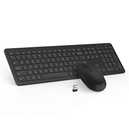 seenda Wireless Keyboard and Mouse Set, SK38 Ultra Slim Quiet USB Wireless Keyboard and Mouse Full Size QWERTY UK Layout with Numeric Keypad for Windows PC, Laptop, Computer, Black