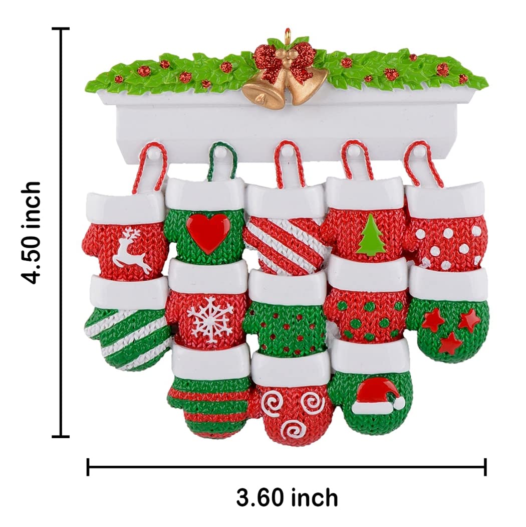 MAXORA Personalized Large Family Christmas Mitten Ornament 2026 - Mantel Gloves Family of 13 Christmas Tree Decor, Red Green Mittens Gift for Grandchildren, Siblings and Grandparents