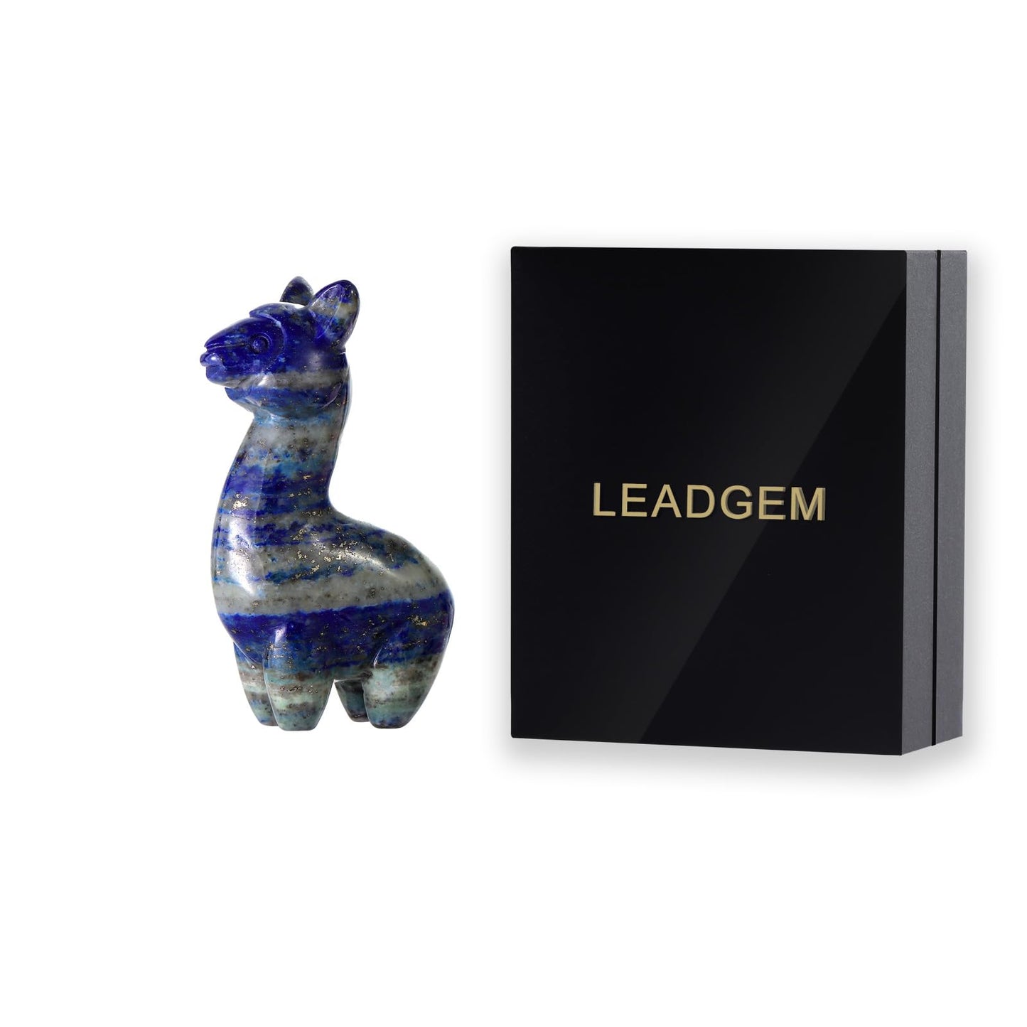 LEADGEM Lapis Lazuli Crystal Alpaca Statue Carved Blue Pocket Animal Carvings Figurine Healing Stone Sculpture for Home Office Decor Gift,2"