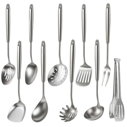 5 Pcs Newness Cooking Utensils Set, 304 Stainless Steel Kitchen Utensils Set, Metal Kitchen Accessories, Include Soup Ladle, Slotted Skimmer Spoon, Spaghetti Spoon and Spatula, Dishwasher Safe