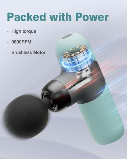 Mini Massage Gun, Percussion Muscle Massager for Back Pain Relief, Compact Sports Travel Massage Gun with 6 Massage Heads 4 Speeds, Gift for Her, Home, Athletes
