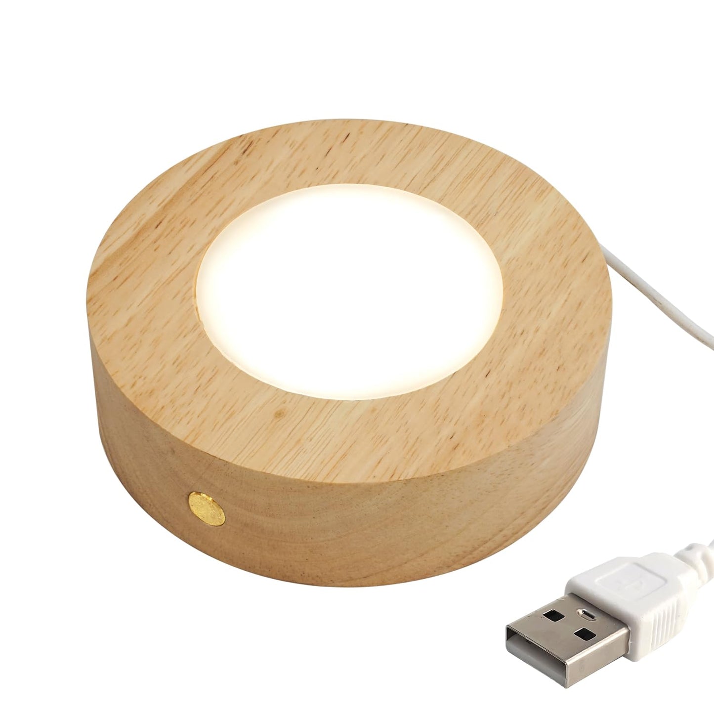 FuoiCorn LED Light Stand for Glass Art - Dual Power Crystal Display Stand with Touch Dimmer, 4.7" Wood Base for 3D Acrylic/Crystal Decor & Collectibles