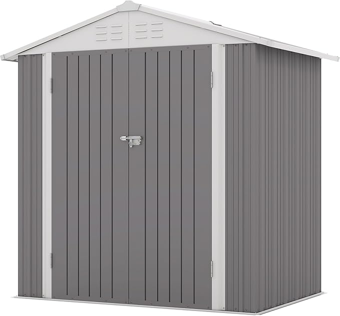 Patiowell 6x4 FT Outdoor Storage Shed, Water-Resistance Metal Outdoor Sheds with Vents & Lock, Garden Shed of Galvanized Steel for Lawn, Patio, Backyard Garden Tools, Bikes, Gray