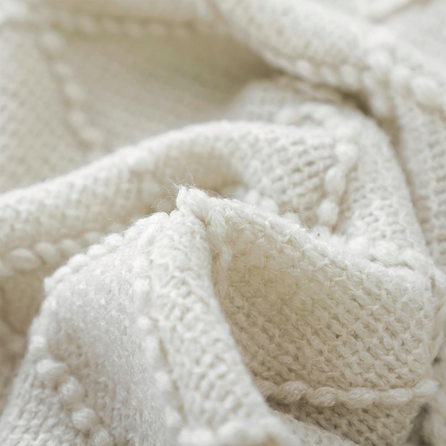 BOURINA Beige Throw Blanket 50x60 Inches Throw Textured Solid Soft Sofa Couch Decorative Knit Blanket