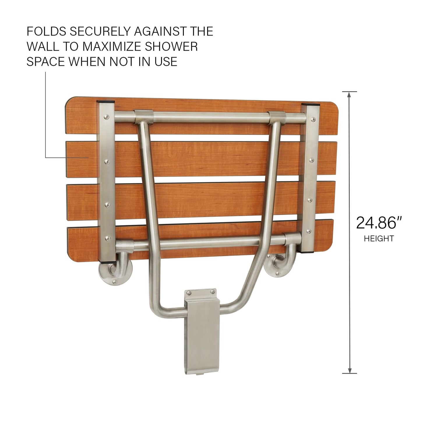 Seachrome 24-inch x 15-inch in ADA Folding Wall Mount Bathroom Shower Seat Bench, Teak Phenolic Seat