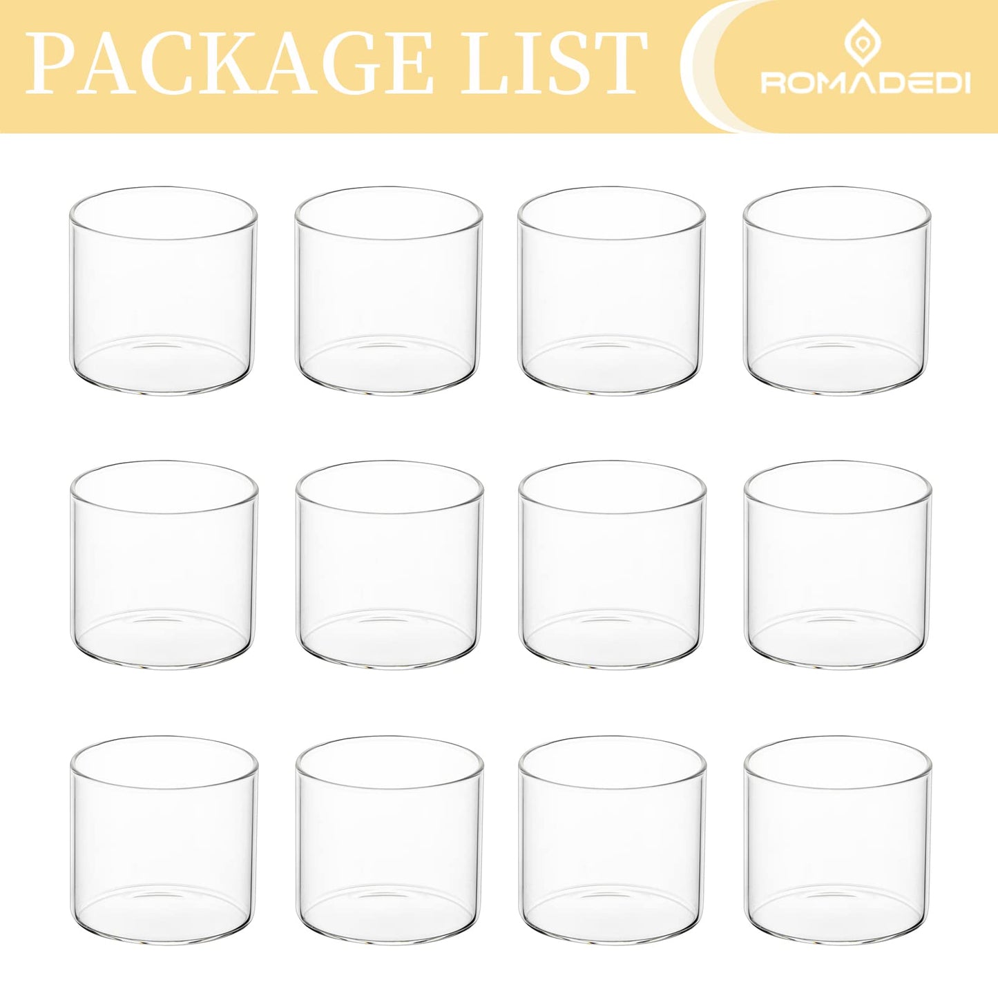 Romadedi Clear Tealight Candle Holder - Glass Votive Table Bulk Small Wedding Decor Centerpiece Floating Tea Lights for Christmas Party Birthday Home Pack of 12