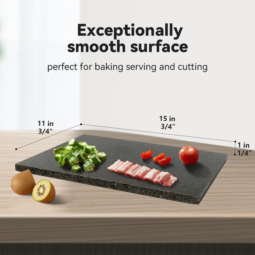 Kota Japan Premium Non-Stick Natural Black Granite Stone Pastry Cutting Board Slab 12" X 16" with No-Slip Rubber Feet for Stability and to Protect your Countertops | Easy to Clean | Stays Cool