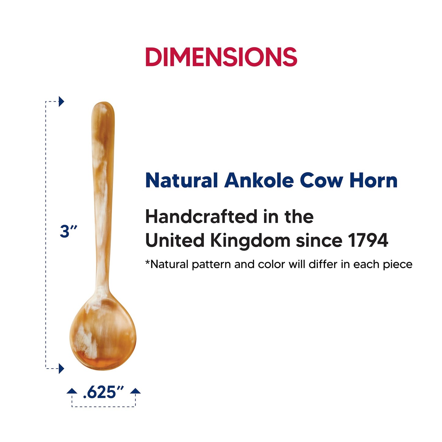 HIC Kitchen Salt Spice Tasting Spoon, Handcrafted in the United Kingdom, Responsibly Sourced Ankole Cow Horn, 3-Inch