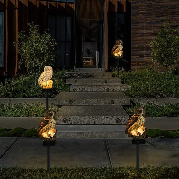 Hoofun Owl Solar Garden Lights 2pcs Waterproof Outdoor Decor LED Lawn Lamp Solar Powered Ornaments for Yard, Patio, Garden Landscape Lighting (White)