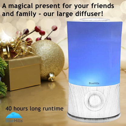 BlueHills Premium 2000 ML XL Large Essential Oil Diffuser Aromatherapy Humidifier for Large Room Home 40 Hour Run Huge Coverage Area 2 Liter Extra Large Capacity Huge Diffuser Wood Grain E005
