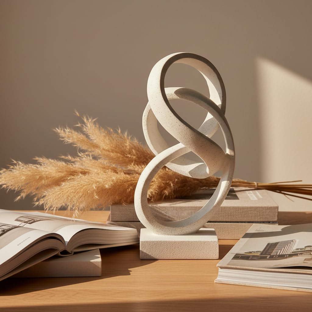 LAIKEARTS 10" Modern Abstract Ribbon Decorative Sculpture, Knot Sculptures,Home Decor,Coffee Table Statues,Dining Living Room Desk Decor（White）