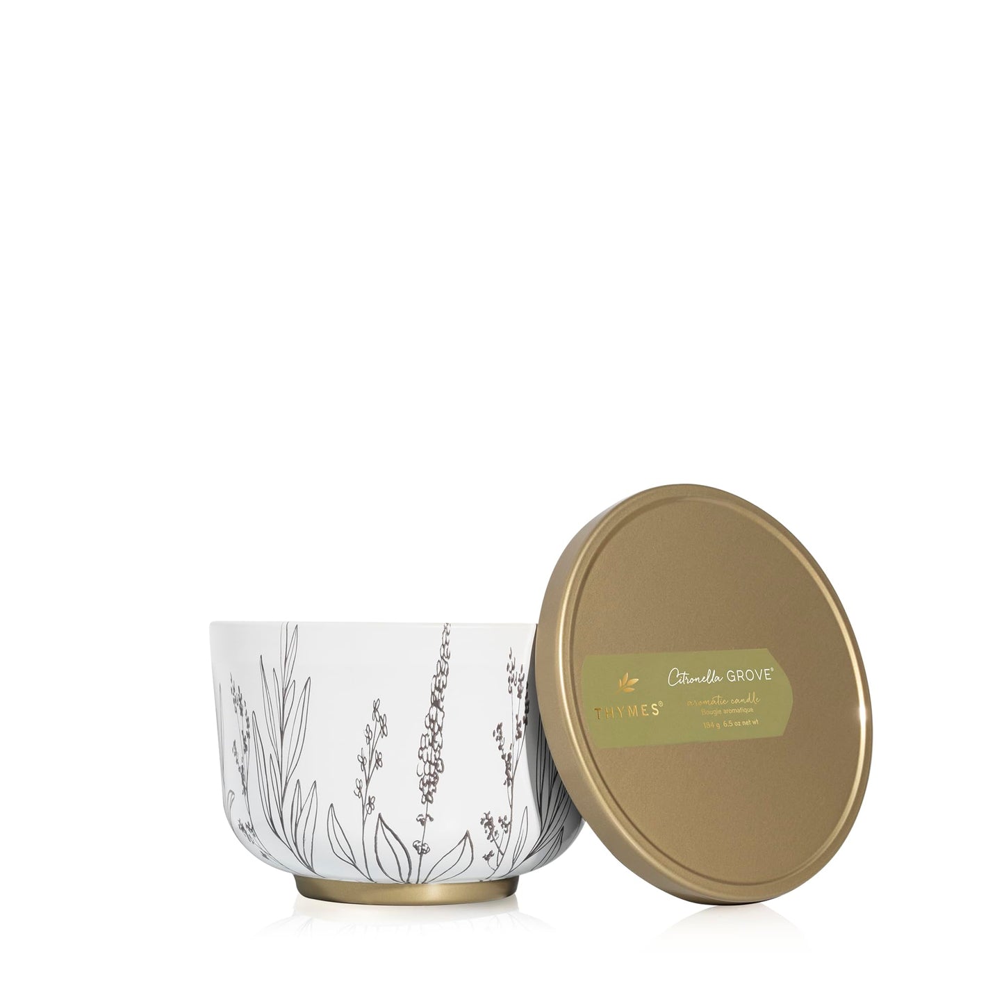 Thymes Scented Candles for Women & Men – Tin with Lid – Luxury Home Decor – Citronella Candles with Notes of Olive Leaf, Lemongrass, & Gardenia – Outdoor Decor (Citronella Grove, 6.5 oz)