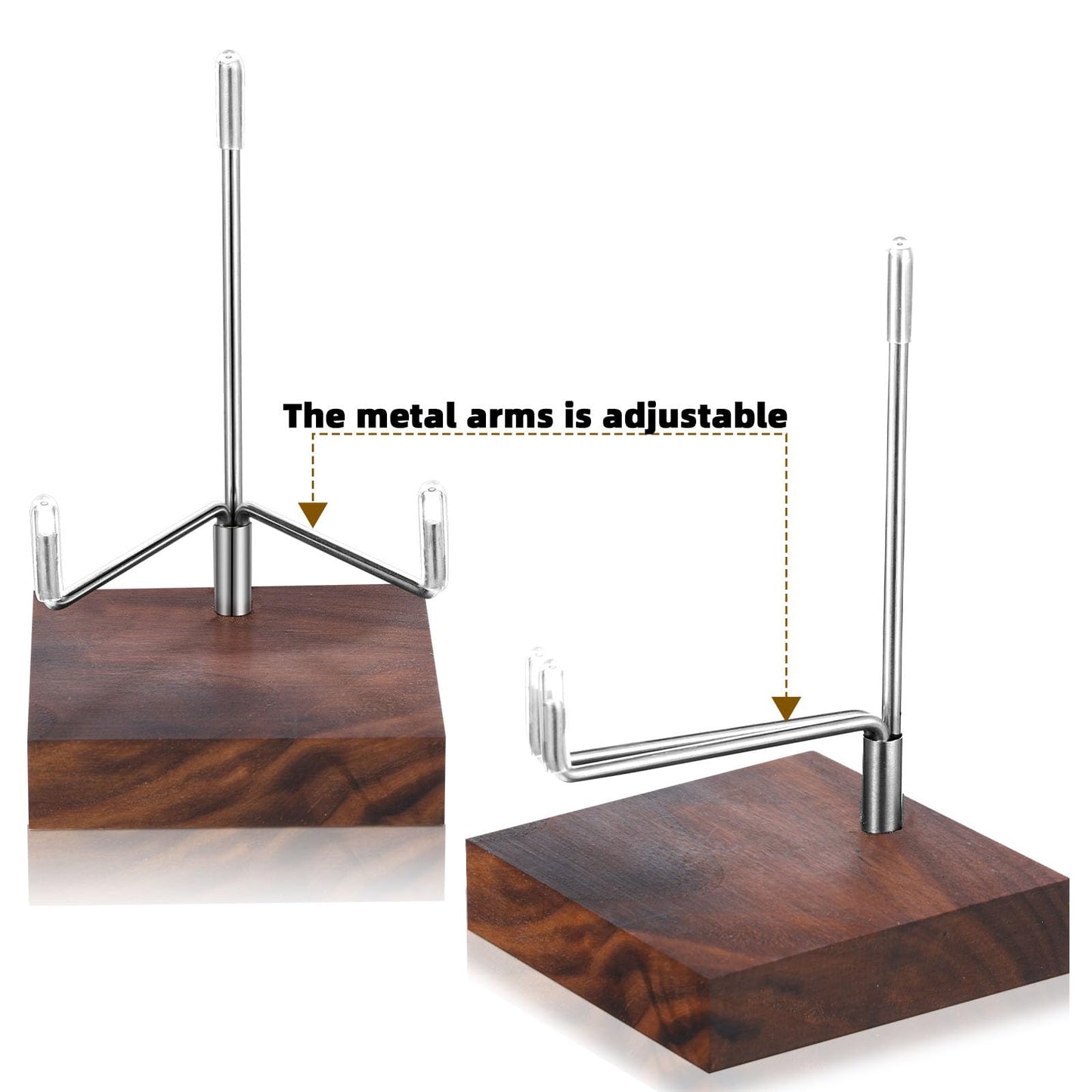 Wenqik 4 Pcs Crystal Display Stand Rock Display Stand Adjustable Metal Arms with Wooden Base Geodes Rock Agate Mineral Easel Holder for Collectibles(1.97 x 1.97 x 3.15 Inch,Silver)