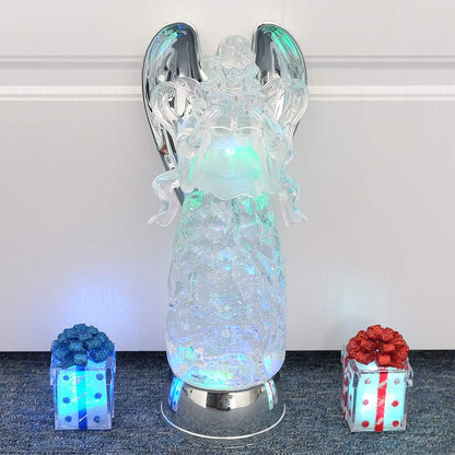 Wondise Color Changing Snow Globe Water Lamp with 6 Hour Timer, 11 Inches LED Lights Battery Operated Swirling Glitter Christmas Home Decor (Angel Reading Figurine)