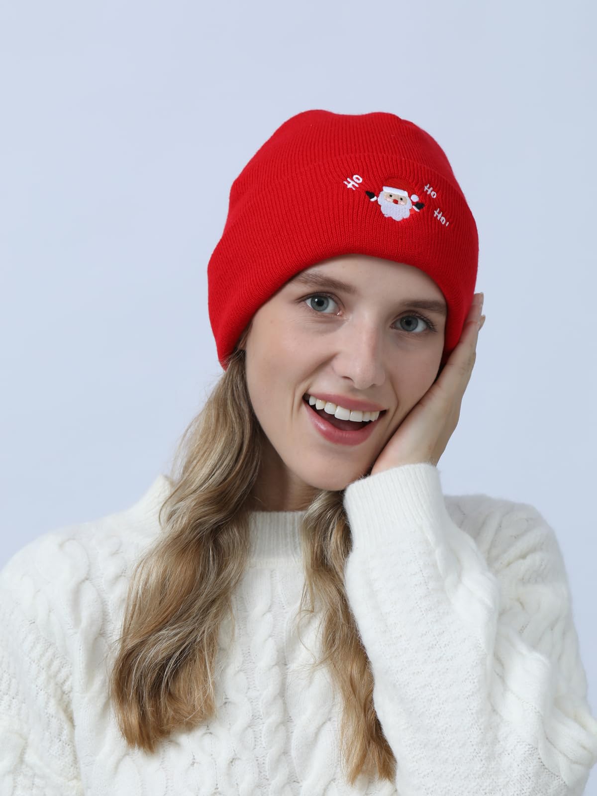 Christmas Beanie Hat Knit Embroidery Santa Red Funny Novelty Beanie Cap for Men Women Gifts