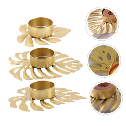 TEHAUX 3pcs Iron Monstera Leaf Candle Holders Tealight Stand Palm Leaf Design for Home Decor and Warm Ambient Lighting