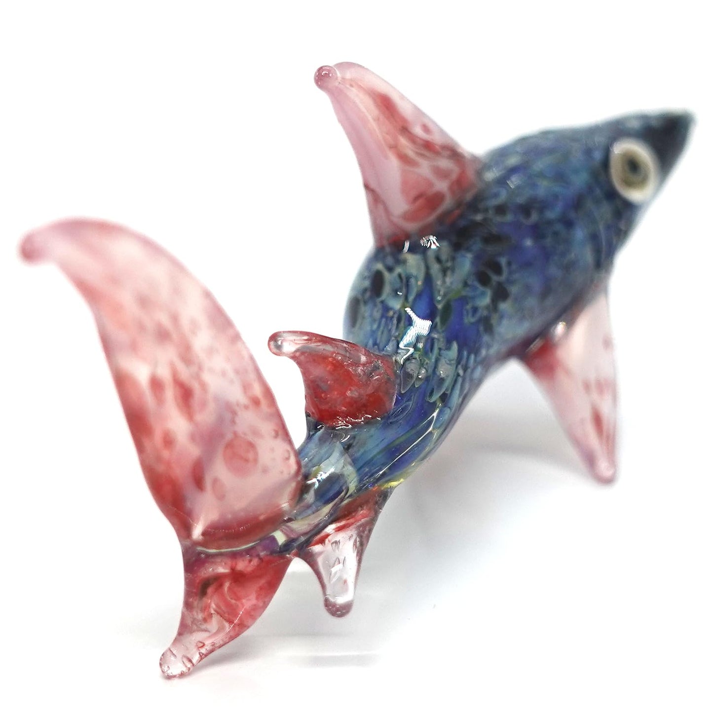 Sansukjai Shark Tiny Hand Blown Color Glass Art Figurines Animals Collectible Gift Home Décor (Marble Black Pink)