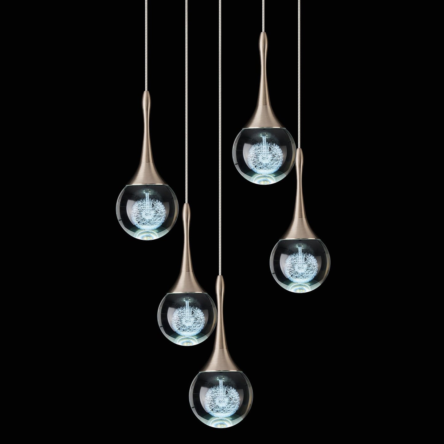 5 Lights Crystal Pendant Light, Brushed Nickel 25W Dimmable LED Teardrop Cluster Pendant Lighting Fixture for Dining Room Over Kitchen Island Bathroom Room Foyer Hallway Bedroom 6000k Cold White