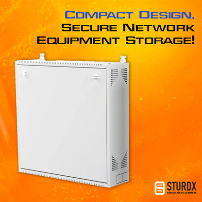 Wall-Mount DVR/NVR Security Enclosure, Lockable Steel Cabinet with 1U Adjustable Rail, Ventilated, 22″ W x 21.2″ H x 5.9″ D, White (RAL 7035) – STURDX