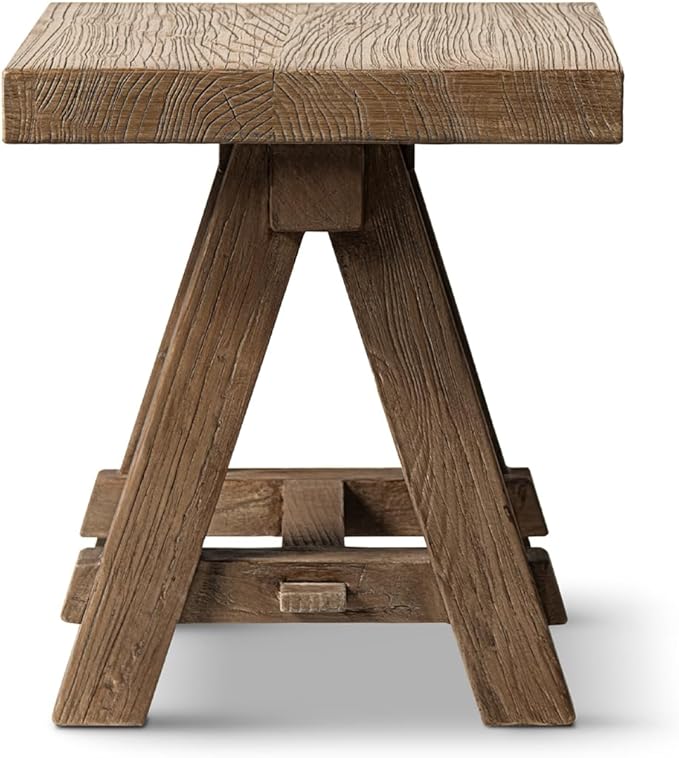 Hawthorne 18" Square Reclaimed Elm Trestle Side Table, Heritage Medium-Dark