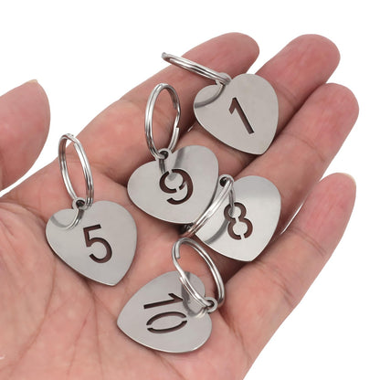 NumRealm Number Tags with Key Rings, 304 Stainless Steel Heart-Shaped Numbered Key ID Tag, Keychain Tags Label - Numbers 1-20