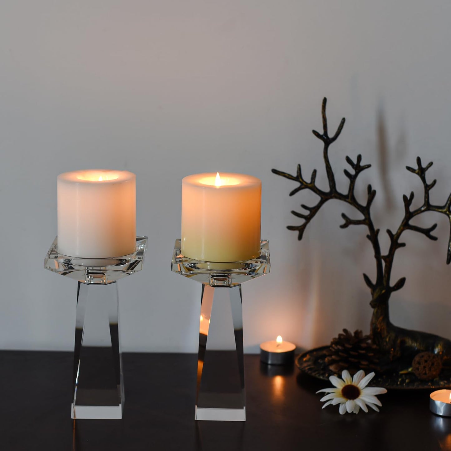Kitcom Crystal Taper/Pillar Candle Holders Set of 2, 6.3 Inches Height, Table Centerpieces for Home Decor Wedding, Clear