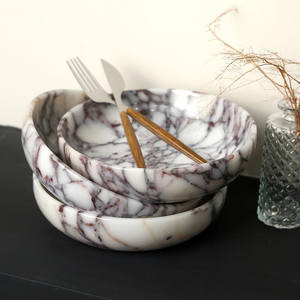 FutureStone Marble Key Bowl for Home Decor, Decorative Bowl for Coffee Table, Marble Fruit Bowl For Table Centerpiece, Coins Candy Catchall Bowl For Entryway (Calacatta Viola, 7.8" x 1.9")