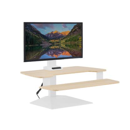 Vari VariDesk Premier Electric Converter - Standing Desk Height Adjustable Riser - Stand Up Converter for Home Office Workspace - Single Monitor Mount Computer Workstation (Light Wood)