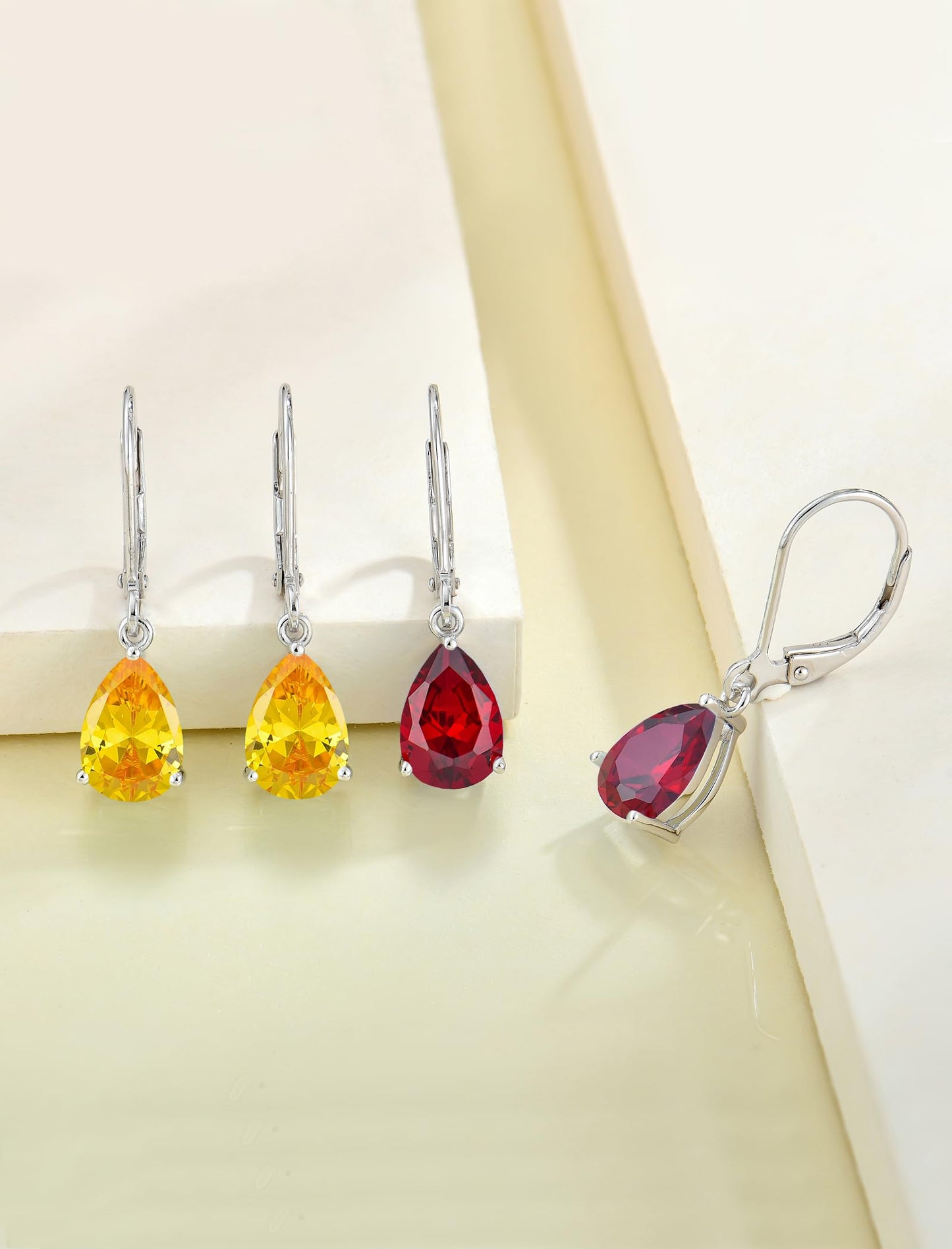 YL 925 Sterling Silver Teardrop Dangle Drop Earrings for Women 7x10 MM Solitaire Created Ruby Leverback Jewelry