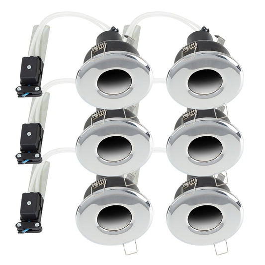 MiniSun | Shower/Soffit Polished Chrome GU10 Recessed Ceiling Downlights | Bath Recessed Lighting, Home Décor & Improvement Essential | Pack of 6