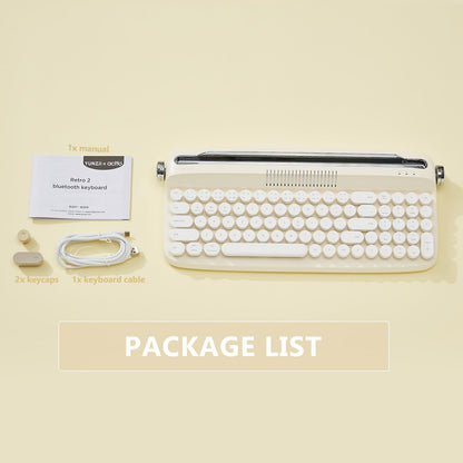 YUNZII Upgraded Wireless Typewriter Keyboard,with Retro Integrated Stand,USB-C/Bluetooth,Cute Round Keycaps, USB-C/Bluetooth Connection for Table, Phone, PC and Win/Mac/Android (B309, Baby Pink)