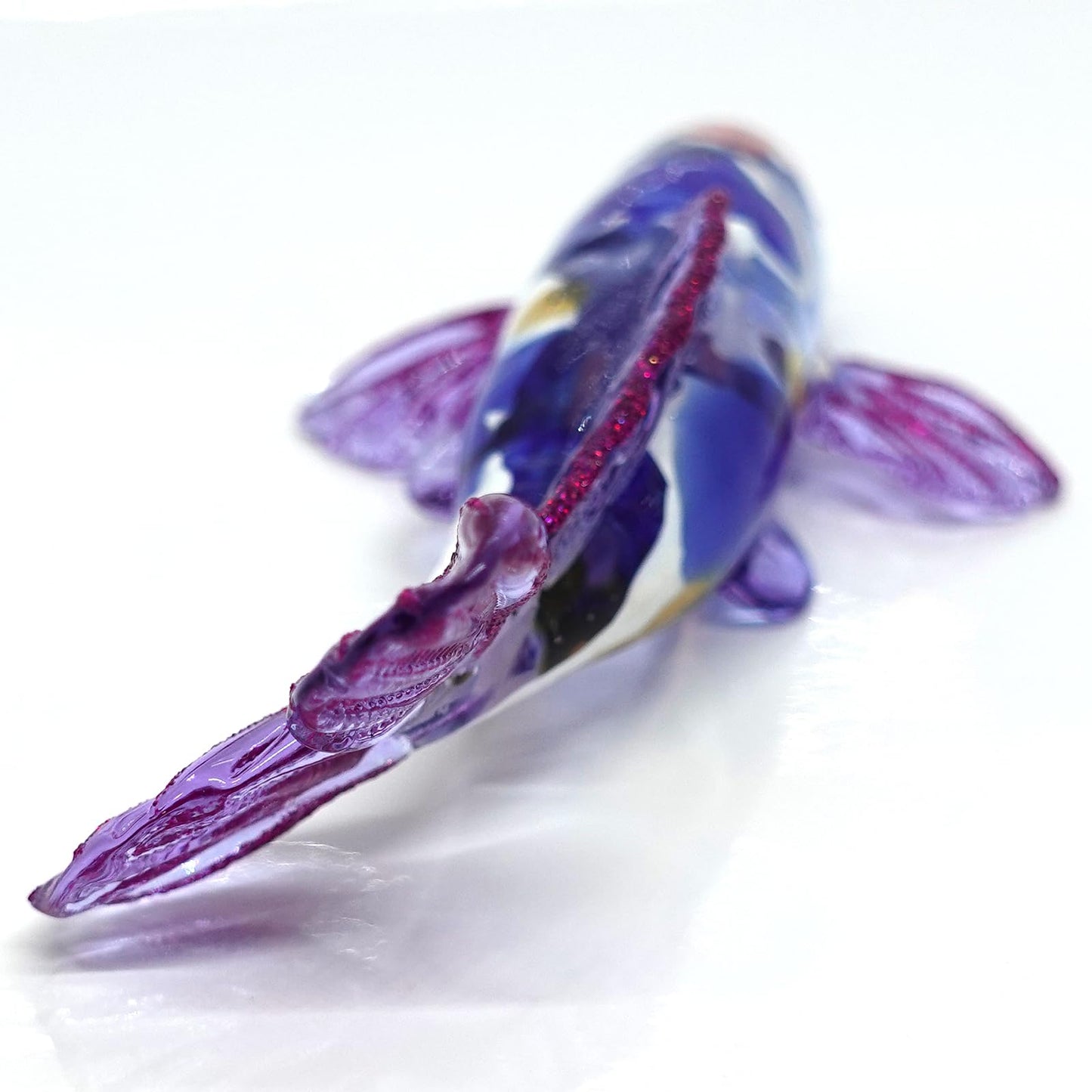 Sansukjai Japanese Koi Carp Fish Miniature Figurines Animals Hand Blown Glass Art Collectible Gift Decorate (4.5" Blue Purple)