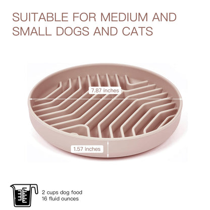 Slow Feeder Dog Bowls, Puzzle Silicone Dog Feeding Bowls with Suction Cups, Anti-Choking, Non-Slip Design, Reduces Boredom, Anxiety, Ideal for Medium to Small Dogs & Cats - XAQMHSW (Pink)