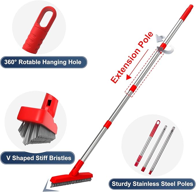 ITTAHO 2 Pack Grout Brush with Long Handle, Swivel Cleaning Grout Line Scrubber