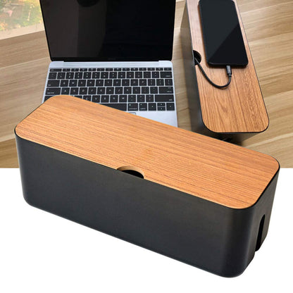 Cable Management Box - Wooden Style Large Cord Organizer Box to Hide Wires & Power Strips | Desk Computer Cable Organizer Box | Safe ABS Materia for Home & Office (Black)