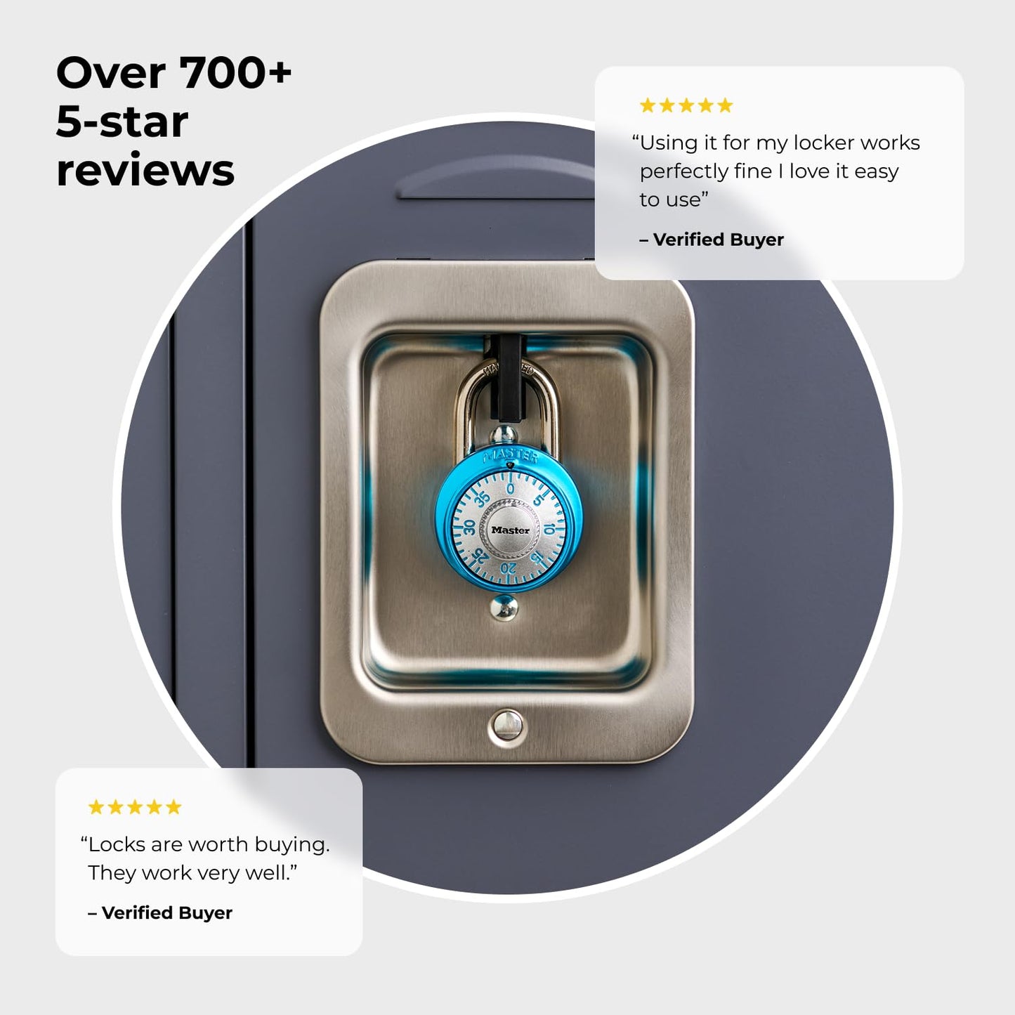 Master Lock Light Blue Gym Locker Lock, Indoor Combination Padlock with Aluminum Cover for School Locker, 3-Digit Code, 1561DLTBLU