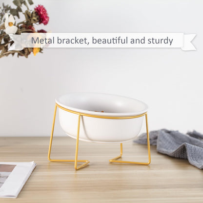 Ceramic Dog Bowls Elevated Tilted - Raised Dog Bowl with Metal Stand - Lifted Cat Feeding Bowls Anti Vomit - Dog Dishes for Food and Water - Pet Dish for Small to Medium Dogs and Large Cats - 800 ml