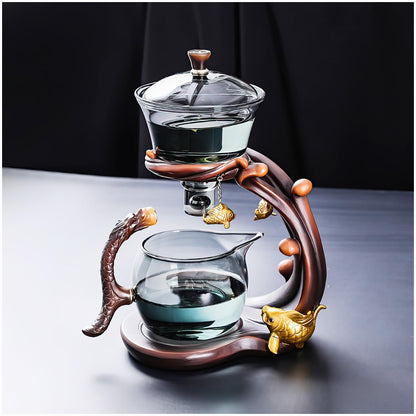 Heat Resistant Magic Teapot Set, Semi Automatic Drip TeaPot, Home Lazy Kung Fu Tea Maker Set, Magnetic Glass Tea Pot, High Borosilicate Glass TeaPot, Suitable for home/office Reception