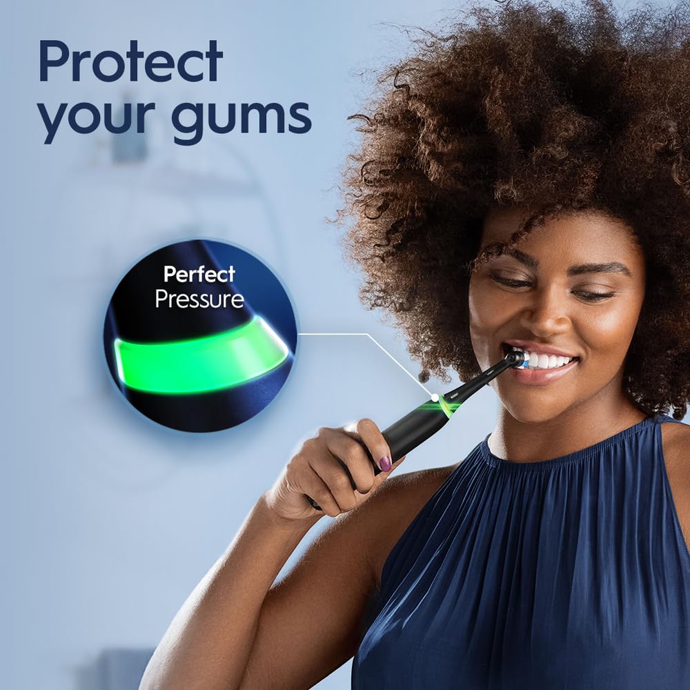 Oral-B iO Deep Clean Rechargeable Electric Powered Toothbrush, White with iO Series 3 Limited, 2 Brush Heads and Travel Case - Pressure Sensor to Protect Gums - 3 Cleaning Settings - 2 Minute Timer