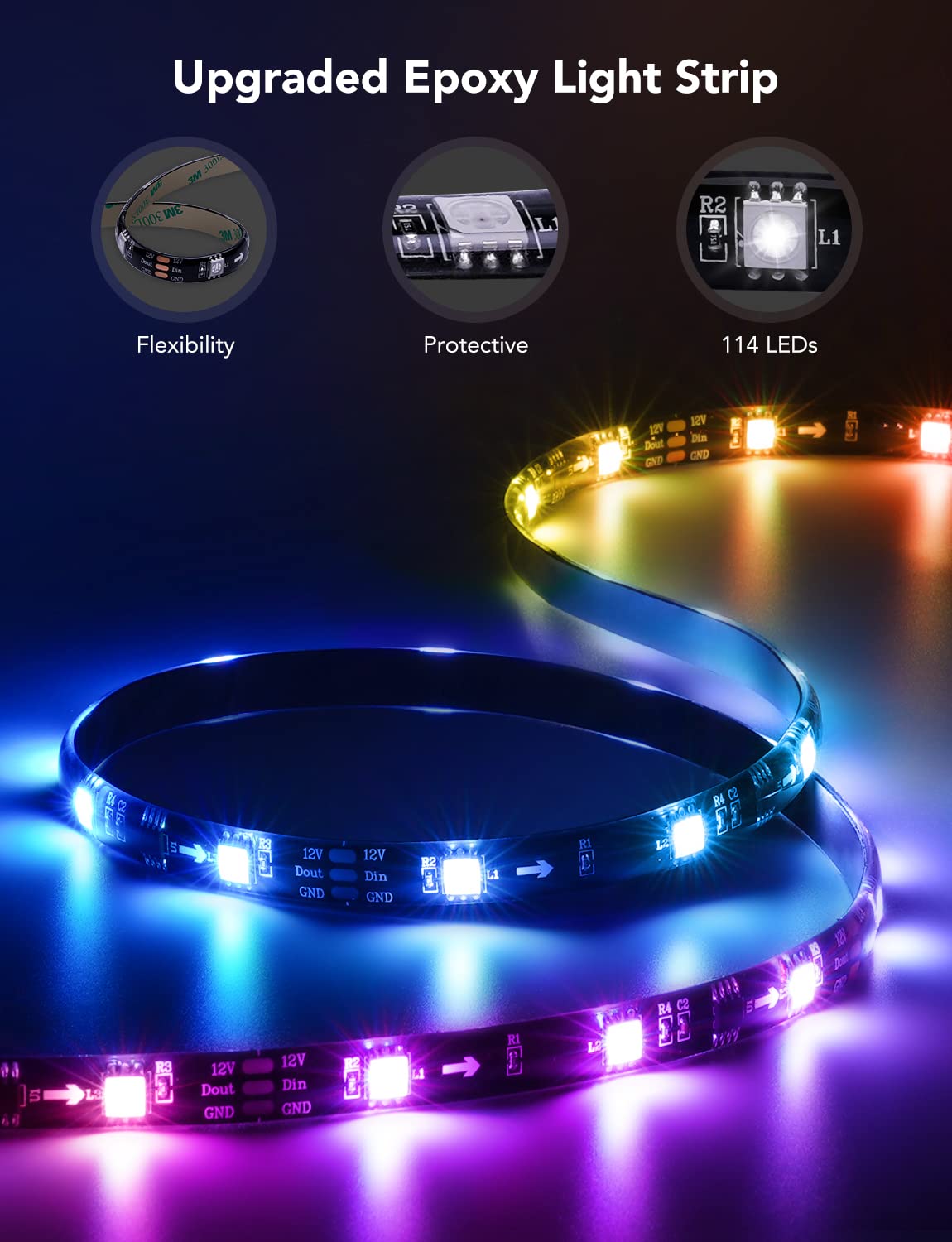 Govee TV LED Backlight, RGBIC Smart LED Strip Lights for 55-65 Inch TVs, Bluetooth and Wi-Fi APP Control, Works with Alexa & Google Assistant, Music Sync, 99+ Scene Modes, Adapter