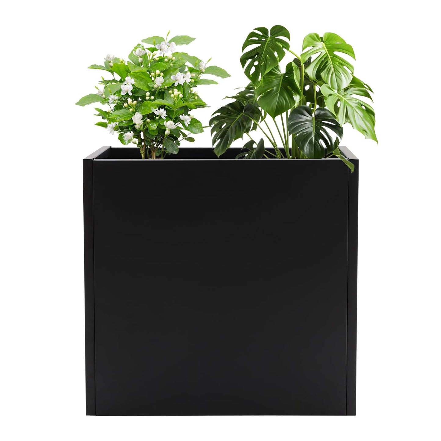 Fichiouy Large Metal Planter Box Outdoor,28" Tall Black Rectangular Planter with Drainage,Modern Steel Planters Pot for Outdoor Plants (Black)