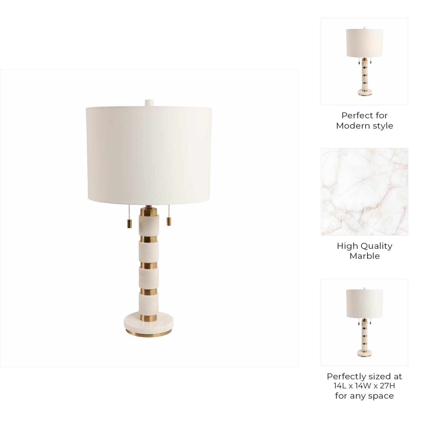 Sagebrook Home 27x14 Stacked Marble Lamp With 2 Pulls, White