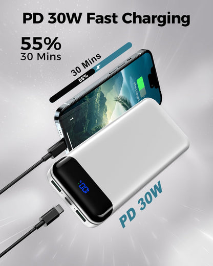 Portable Charger Power Bank 40000mAh Powerbank PD 30W and QC 4.0 Fast Charging External Battery Pack with USB-C LED 3 Outputs & 2 Inputs Portable Charging for iPhone 15 14 13 pro, Samsung