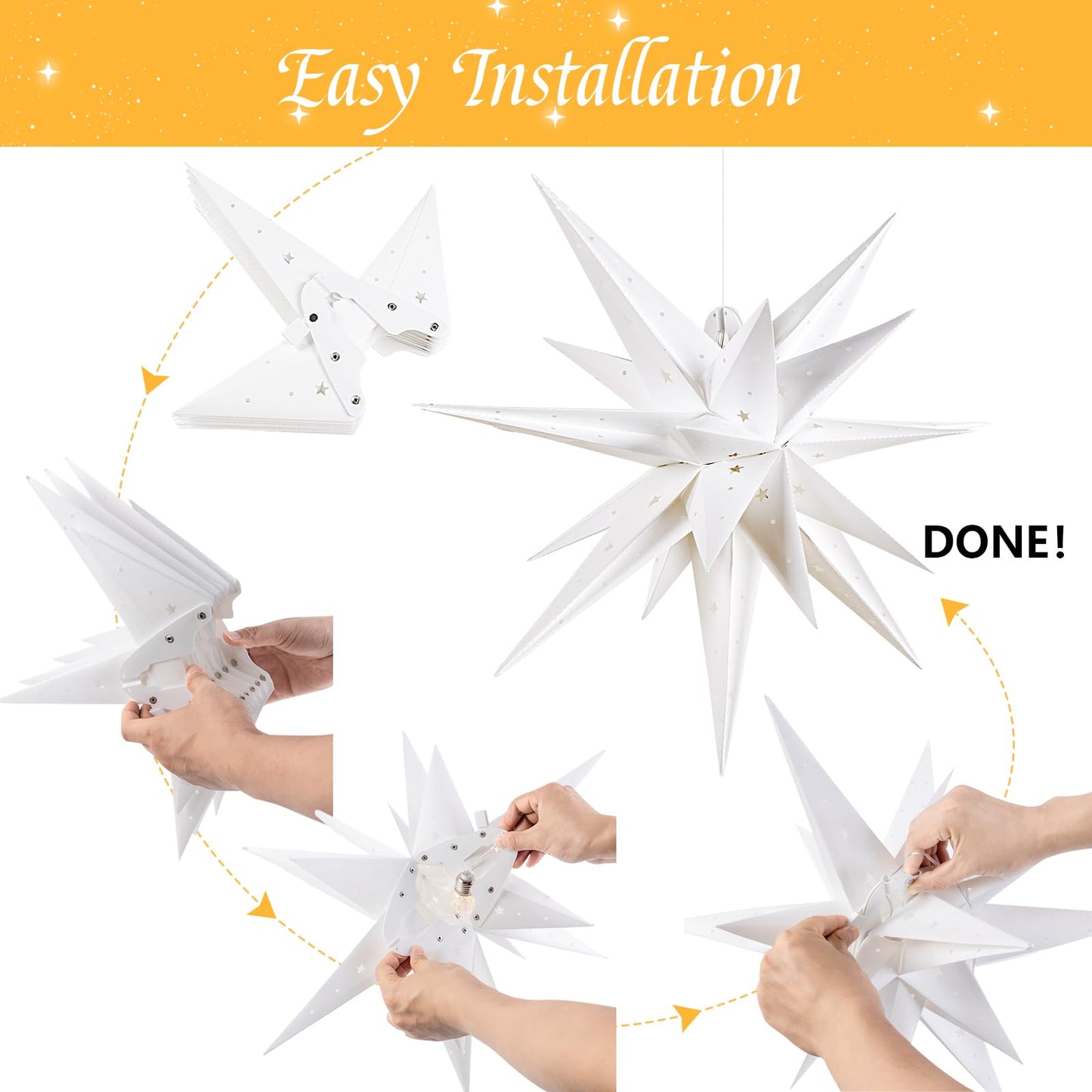 SUNBEAUTY 21 Inches White Large Moravian Stars Outdoor Light Warm White LED Hanging Star Lights 3D Christmas Tree Topper Star for Holiday Wedding Birthday Porch Party Decor