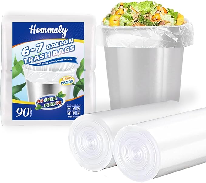 Hommaly 6-7 Gallon 90 pcs Small Clear Trash Bags Strong Clear Garbage Bags