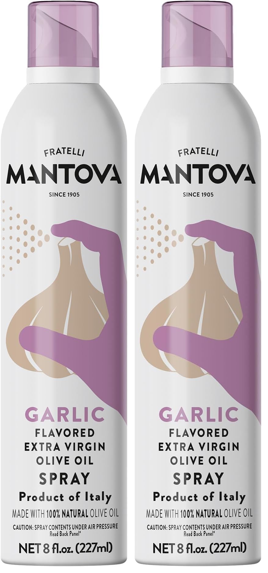 Mantova Extra Virgin Olive Oil Spray Garlic Flavored 8 oz. Spray Bottle - Manage Oil Amount - Great For Salads & Cooking