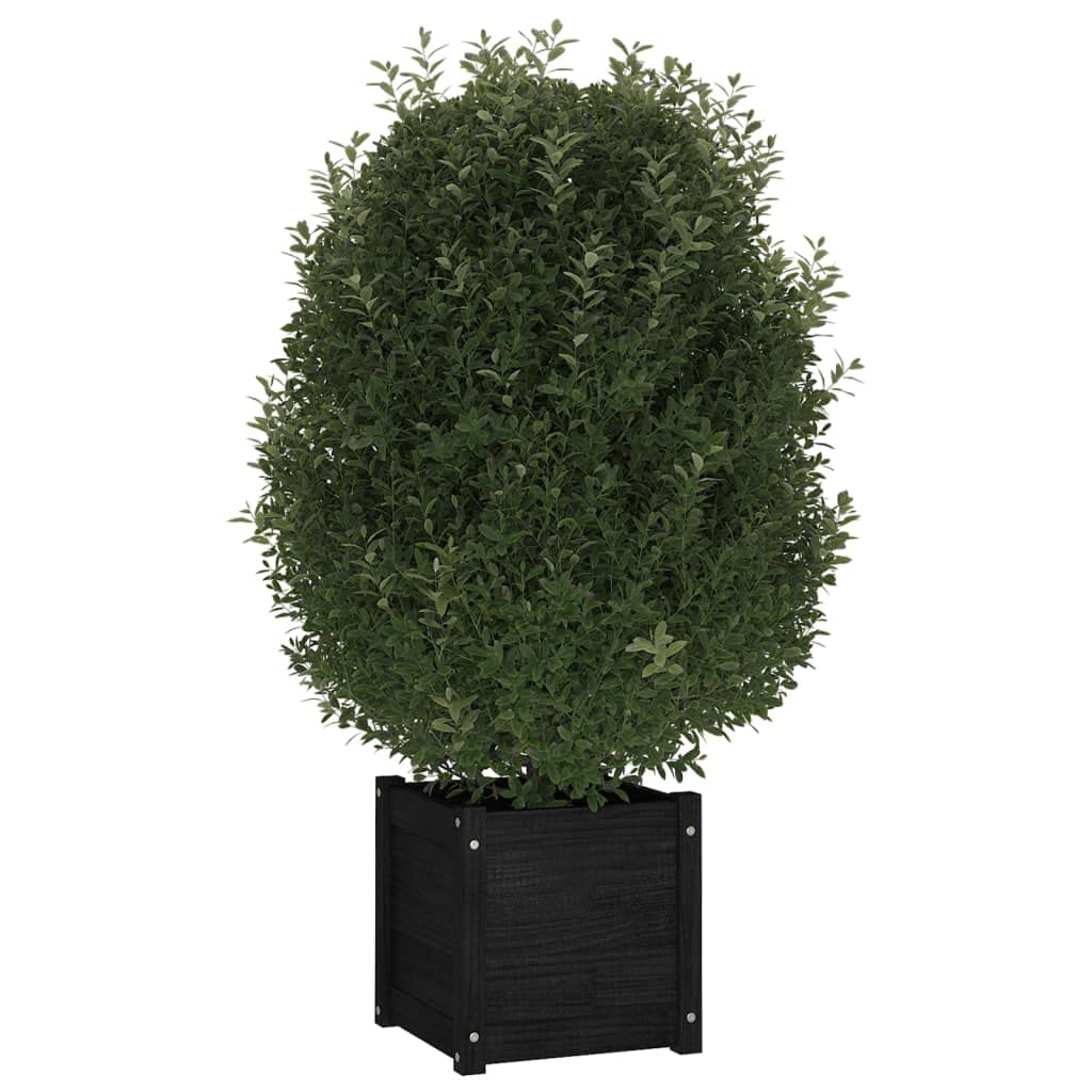 Xolmizyn Set of 2 Solid Pinewood Square Planters 15.7 x 15.7 x 15.7 Inch, Modern Matte Black Wooden Flower Pot for Garden, Terrace, and Indoor Decoration