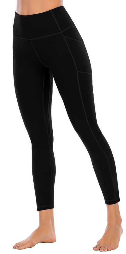 OVRUNS High Waist Gym Leggings for Women Yoga Pants with Pockets Workout Running Compression Leggings for Women - Black - S