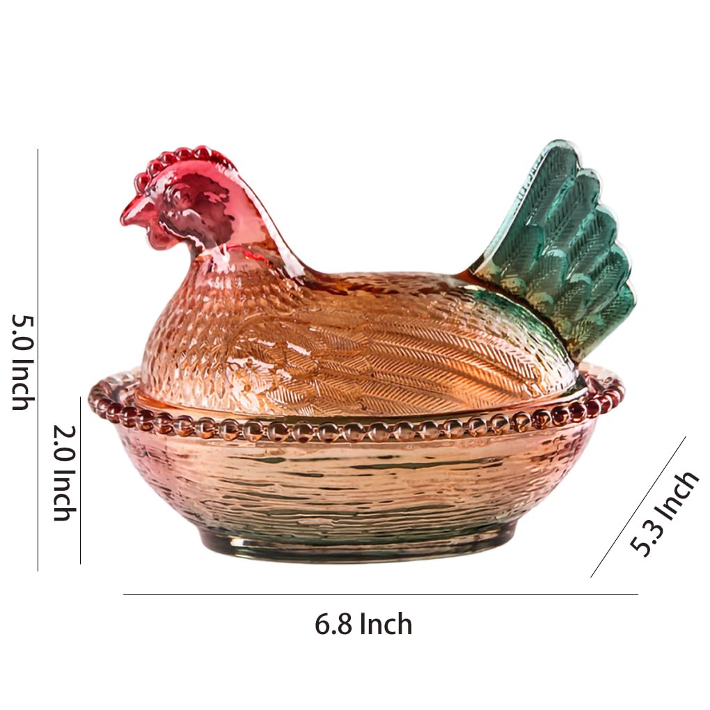 WAIT FLY Chicken Shape Glass Candy Dish with Lid Cookie Jar Candy Jar-Brown