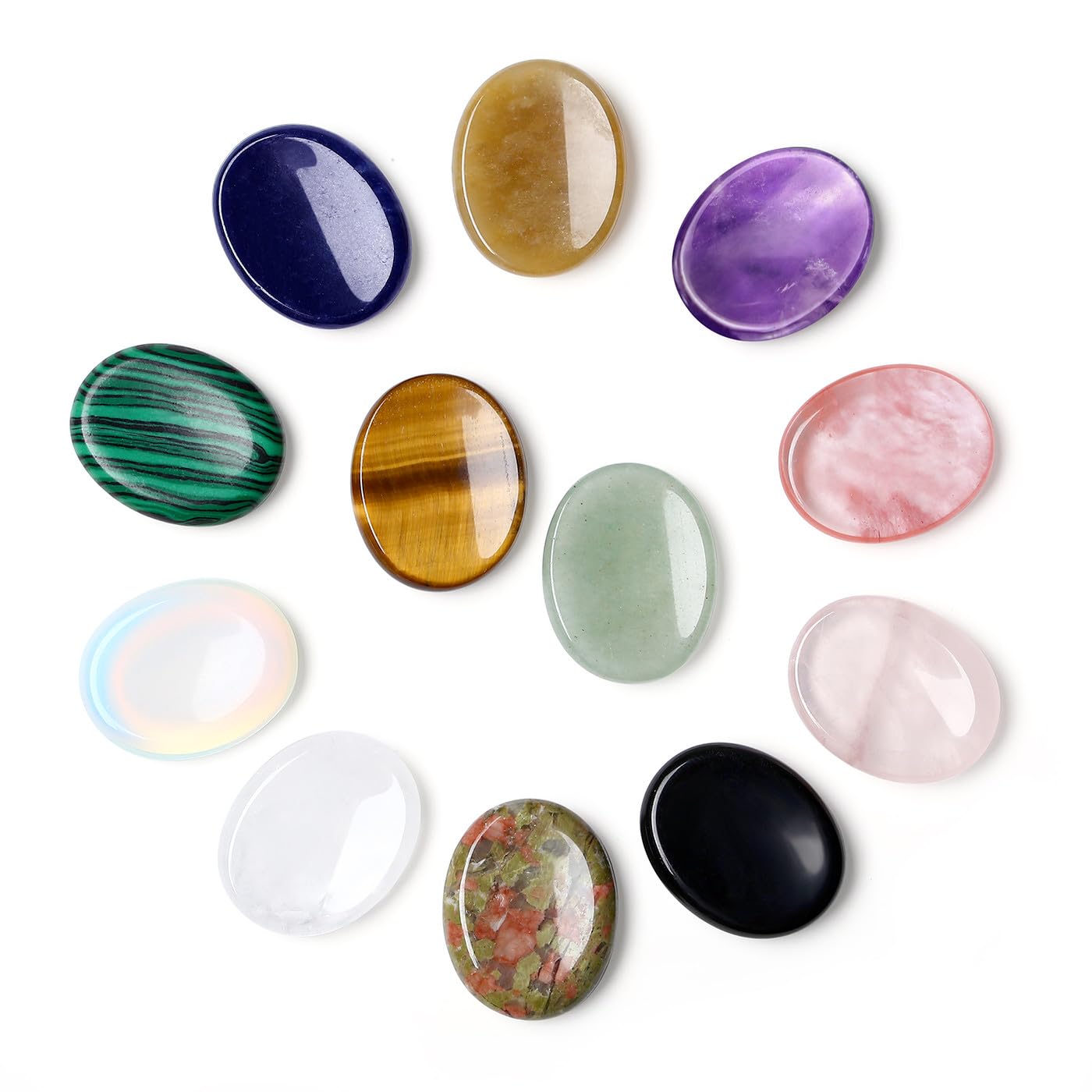 DUQGUHO Worry Stones for Anxiety, Meditation Reiki Relax Thumb Worry Stones, Crystals and Healing Stones Bulk 12PCS, Stress Relief Gifts for Women
